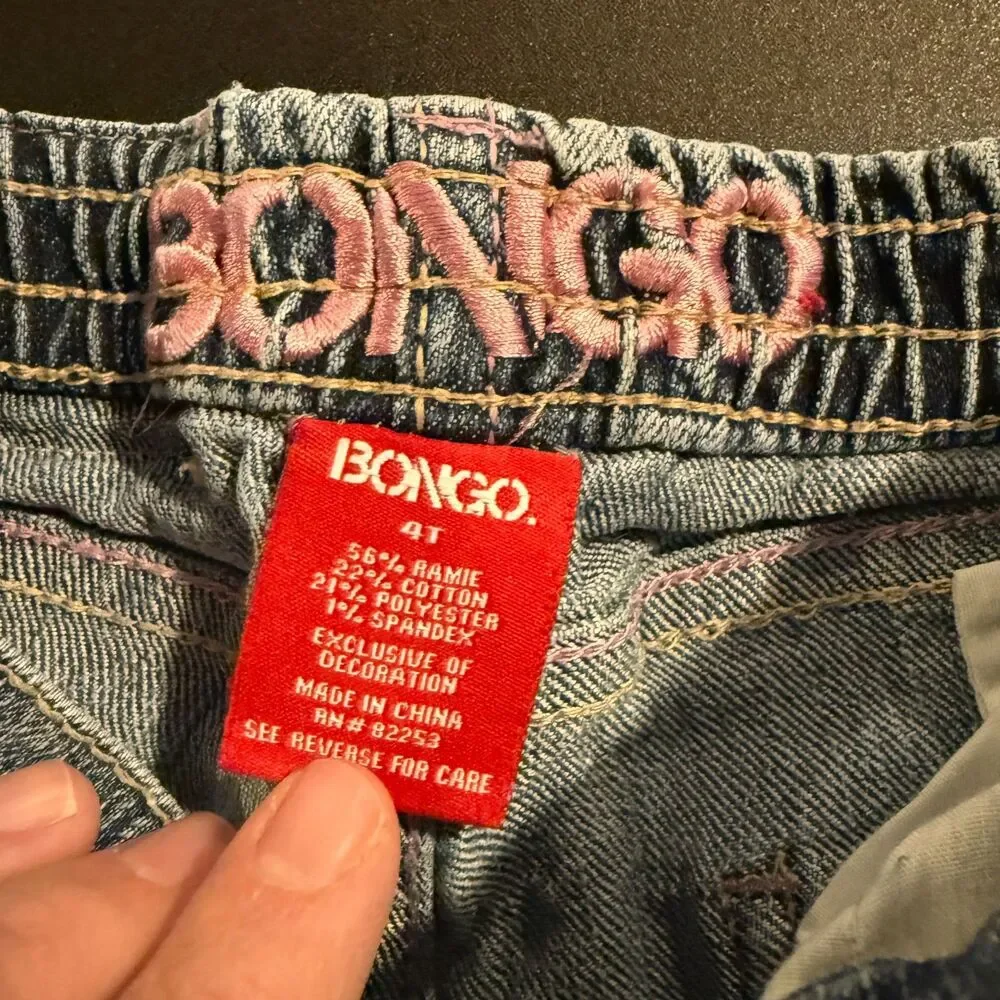 Vtg BONGO Girls 4T Jeans Y2K Boho Embroidered Pockets Flare Denim Elastic Waist